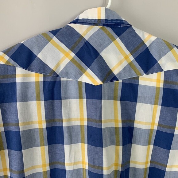 Saddle King Shirt Men Medium Western Short Sleeve Pearl Snaps Plaid - Picture 4 of 6